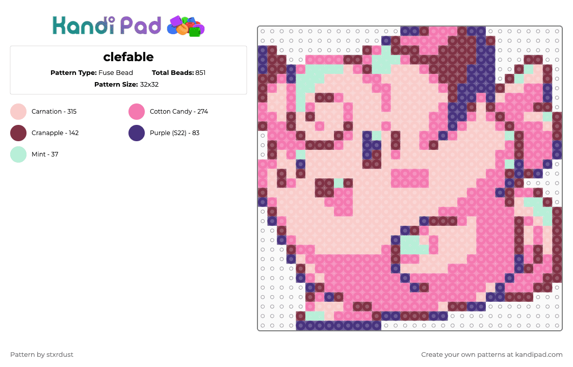 clefable - Fuse Bead Pattern by stxrdust on Kandi Pad - pink,beige