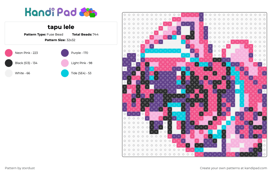 tapu lele - Fuse Bead Pattern by stxrdust on Kandi Pad - pink