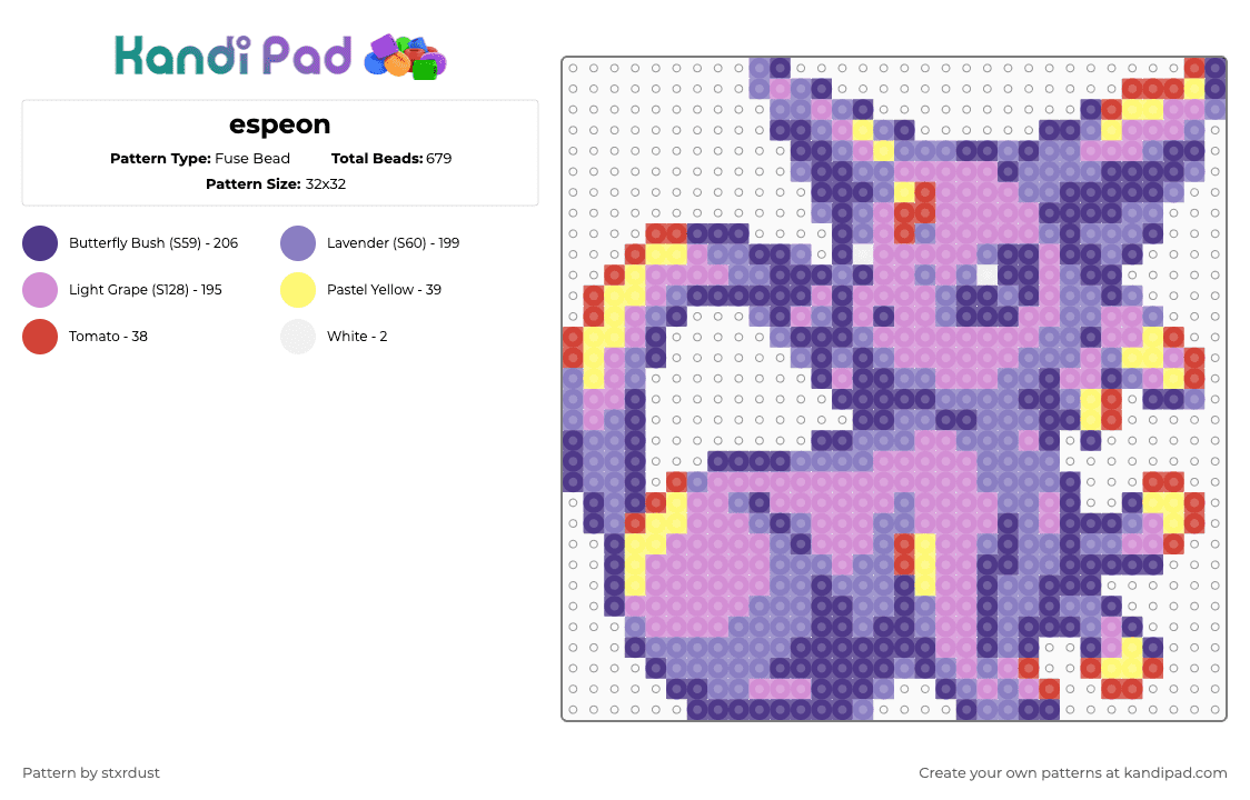 espeon - Fuse Bead Pattern by stxrdust on Kandi Pad - purple,pink