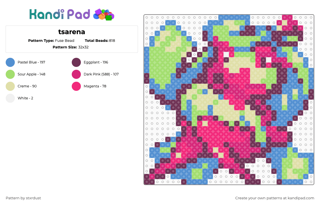 tsarena - Fuse Bead Pattern by stxrdust on Kandi Pad - pink,light blue