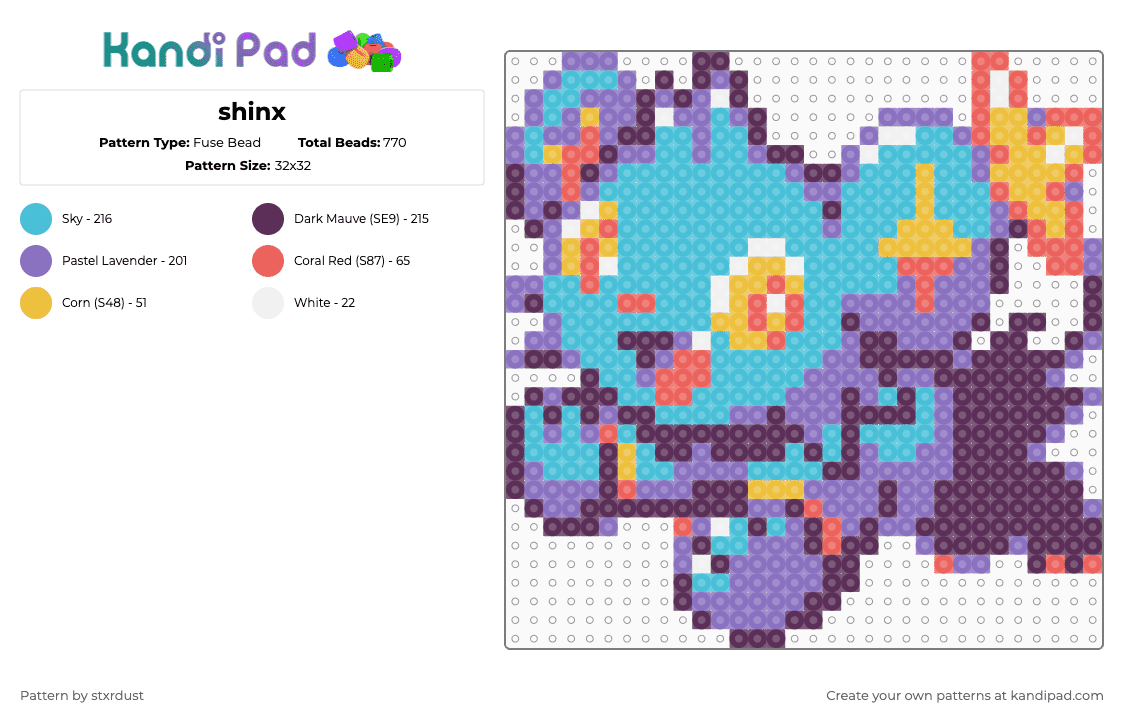 shinx - Fuse Bead Pattern by stxrdust on Kandi Pad - pink,blue,light blue