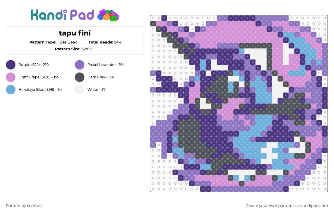 tapu fini - Fuse Bead Pattern by stxrdust on Kandi Pad - purple,blue,pink