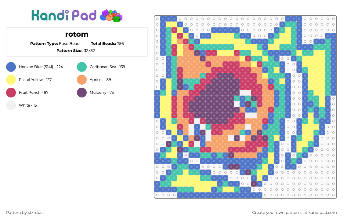 rotom - Fuse Bead Pattern by stxrdust on Kandi Pad - blue,pink,teal