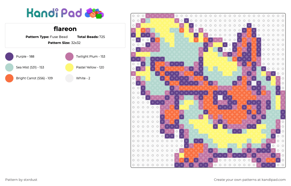 flareon - Fuse Bead Pattern by stxrdust on Kandi Pad - purple,pink,light blue