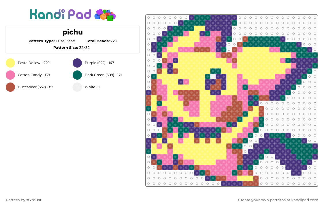pichu - Fuse Bead Pattern by stxrdust on Kandi Pad - purple,pink,yellow