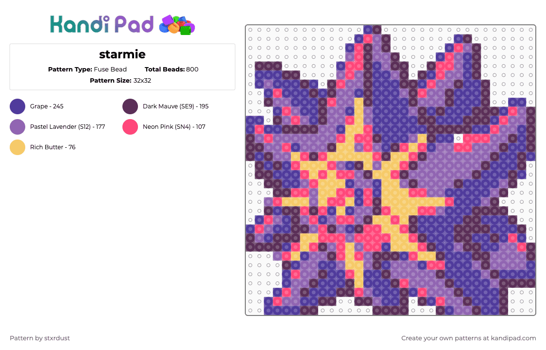 starmie - Fuse Bead Pattern by stxrdust on Kandi Pad - pink,purple