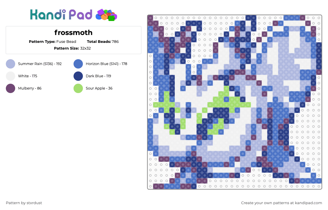 frossmoth - Fuse Bead Pattern by stxrdust on Kandi Pad - blue,pink