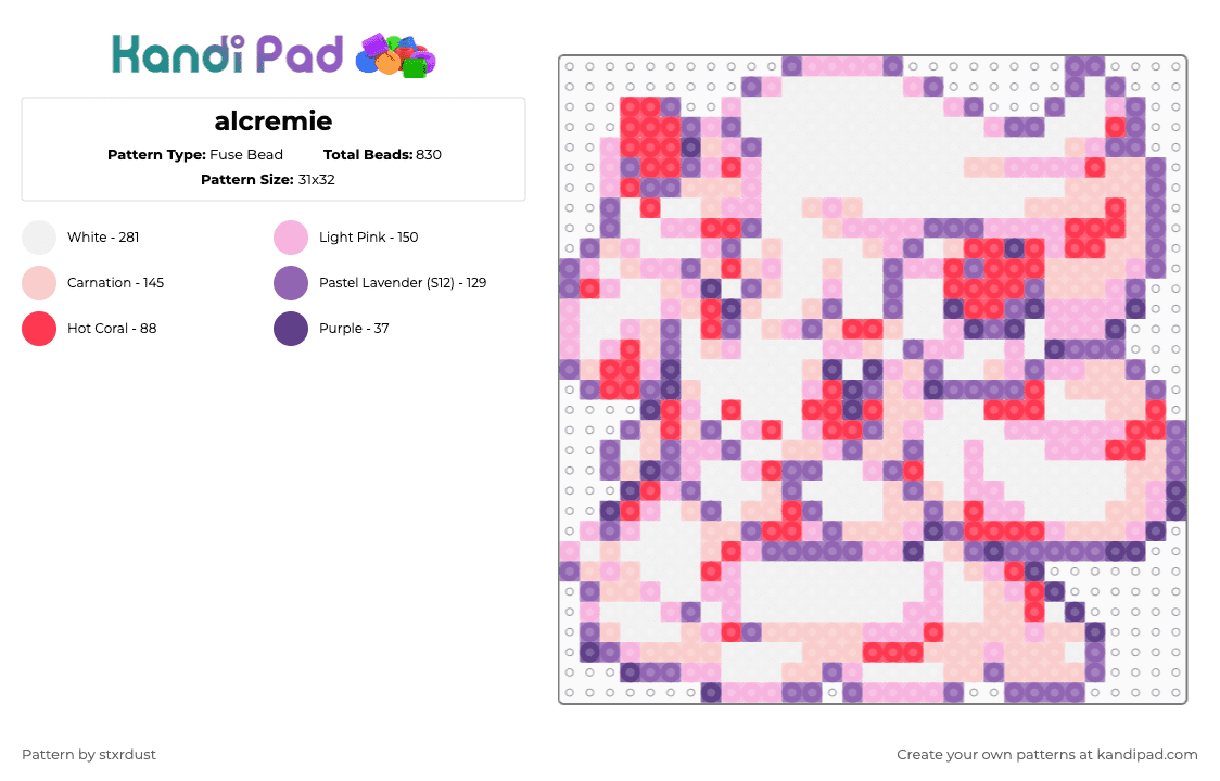 alcremie - Fuse Bead Pattern by stxrdust on Kandi Pad - pink,beige
