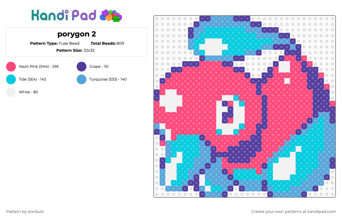 porygon 2 - Fuse Bead Pattern by stxrdust on Kandi Pad - light blue,red