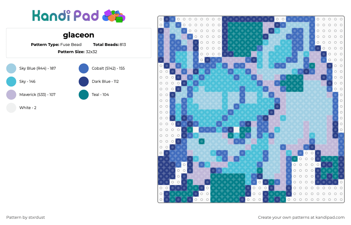 glaceon - Fuse Bead Pattern by stxrdust on Kandi Pad - blue,light blue