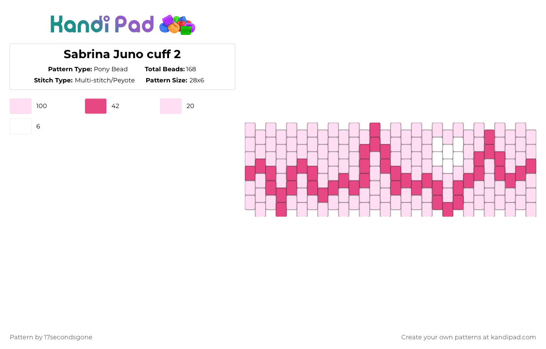 Sabrina Juno cuff 2 - Pony Bead Pattern by 17secondsgone on Kandi Pad - white
