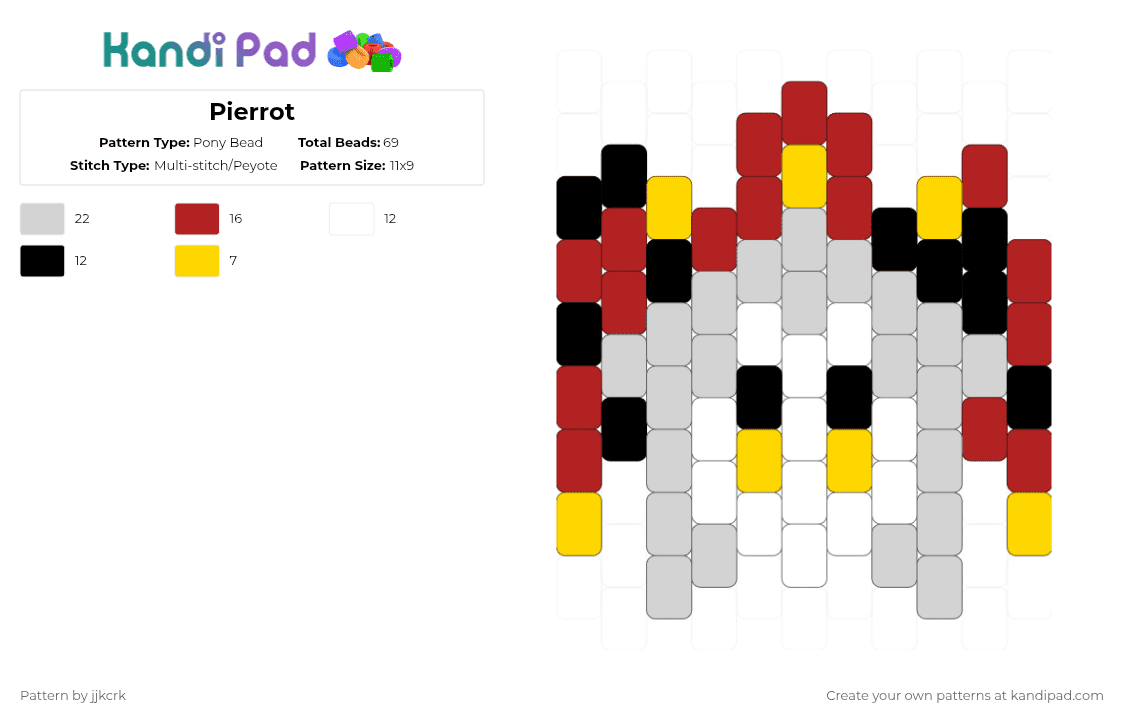 Pierrot - Pony Bead Pattern by jjkcrk on Kandi Pad - white,red,yellow