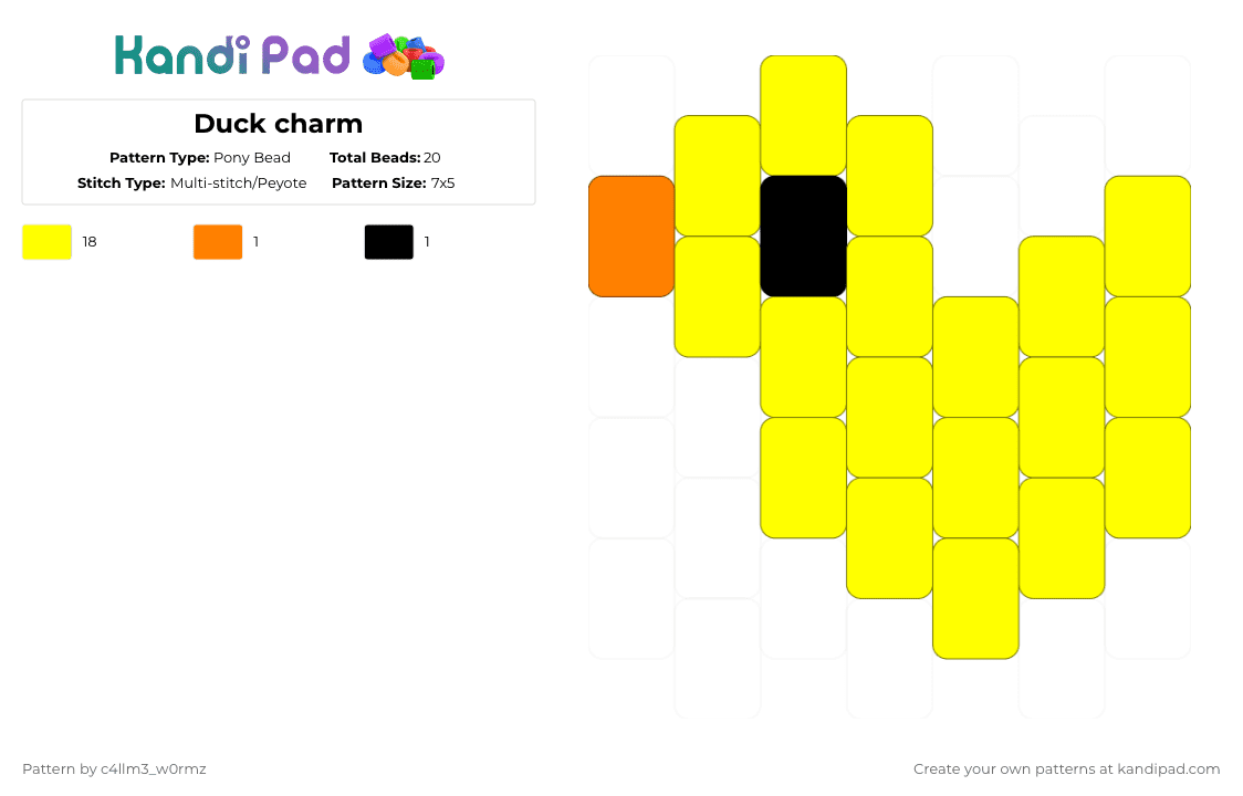Duck charm - Pony Bead Pattern by c4llm3_w0rmz on Kandi Pad - yellow,duck,cotdcuteanimals,animal,charm,small,cute