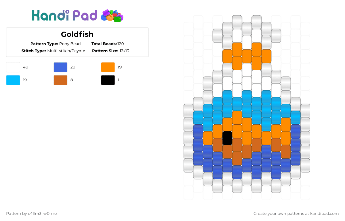 Goldfish - Pony Bead Pattern by c4llm3_w0rmz on Kandi Pad - orange,fish,blue,bag,charm,cute