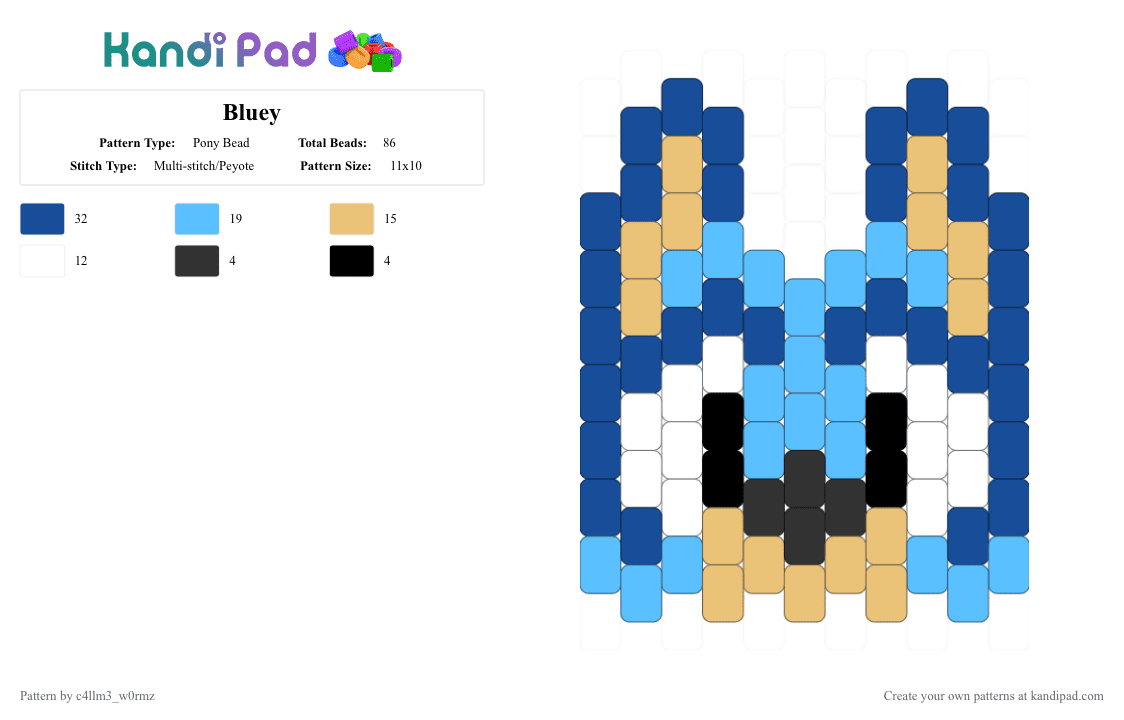 Bluey - Pony Bead Pattern by c4llm3_w0rmz on Kandi Pad - blue,tan,dog,charm,panel