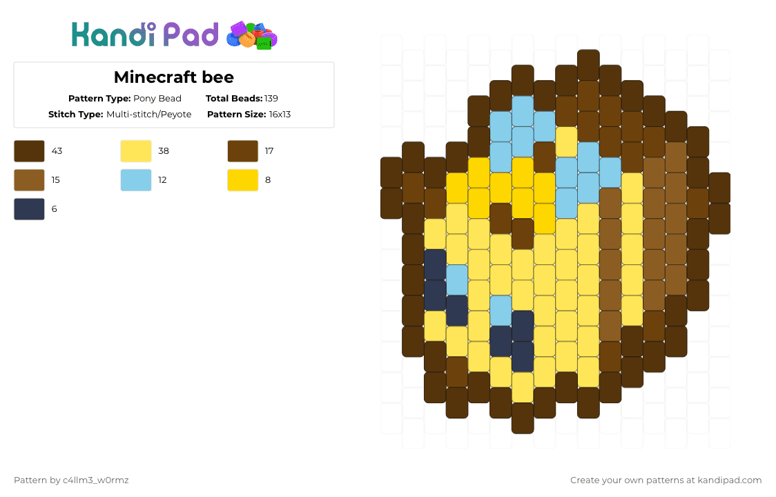 Minecraft bee - Pony Bead Pattern by c4llm3_w0rmz on Kandi Pad - brown,yellow,bee,minecraft,charm,bug