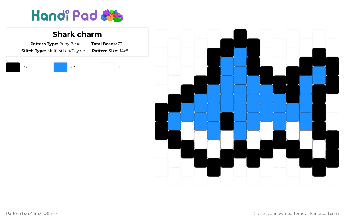 Shark charm - Pony Bead Pattern by c4llm3_w0rmz on Kandi Pad - light blue,shark,fish,charm,blue,animal