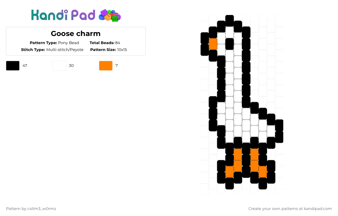 Goose charm - Pony Bead Pattern by c4llm3_w0rmz on Kandi Pad - white,goose,charm,cotdcuteanimals,cute,animal