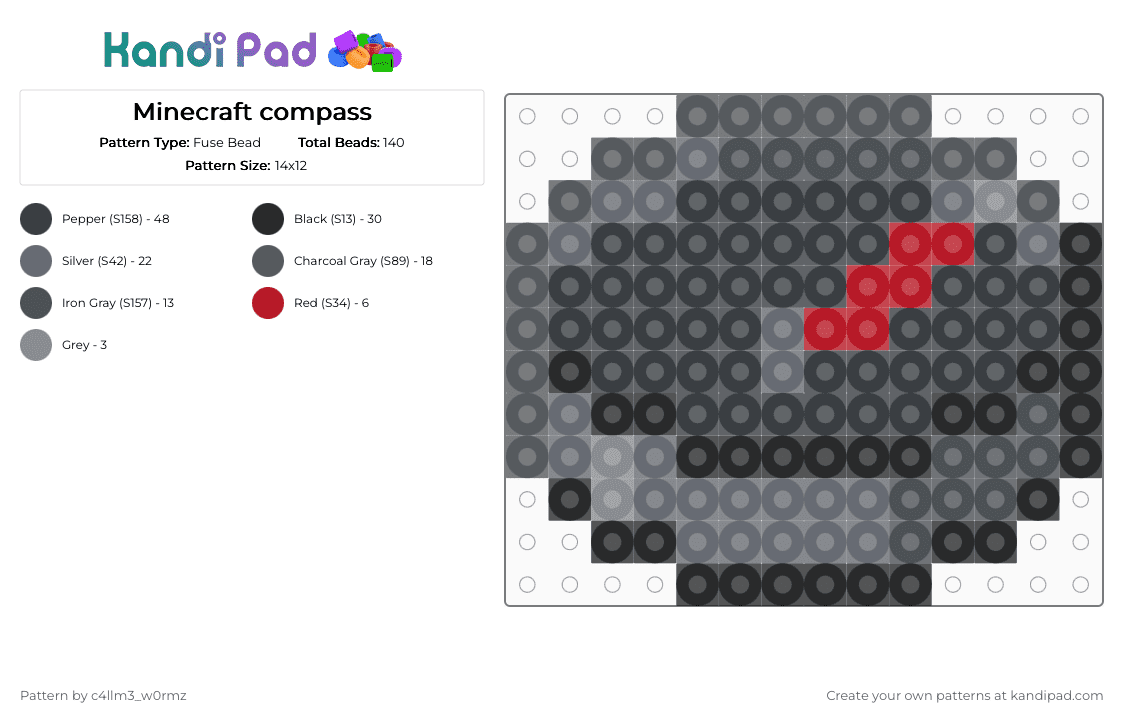 Minecraft compass - Fuse Bead Pattern by c4llm3_w0rmz on Kandi Pad - black,gray,minecraft,compass,perler,red,scene