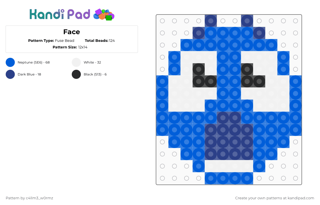 Face - Fuse Bead Pattern by c4llm3_w0rmz on Kandi Pad - blue,white,face,emoji,charm