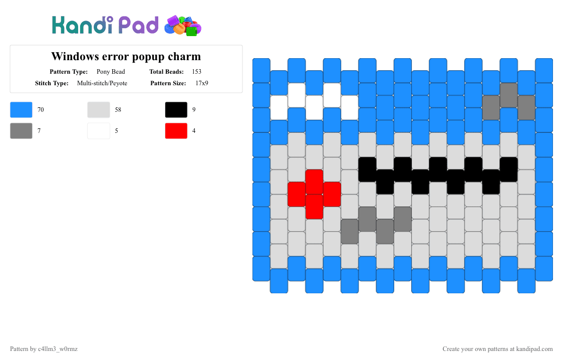 Windows error popup charm - Pony Bead Pattern by c4llm3_w0rmz on Kandi Pad - light blue,weirdcore,futiger aero,dreamcore,webcore,blue,whte,red,scene