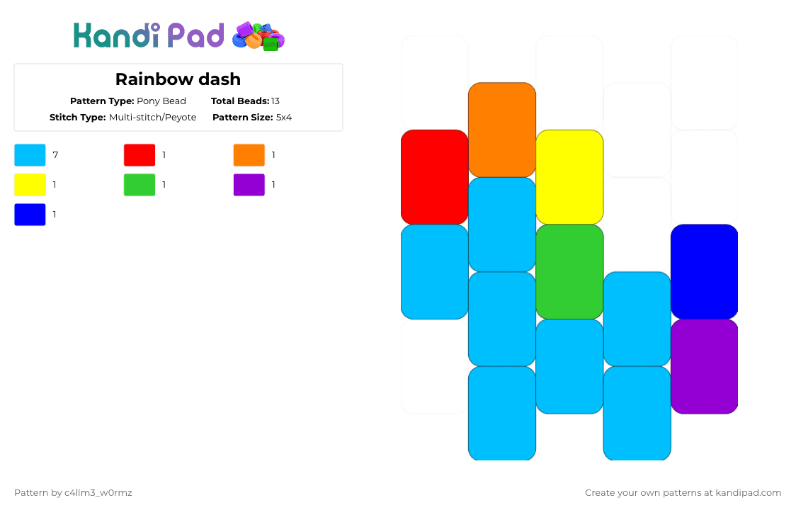 Rainbow dash - Pony Bead Pattern by c4llm3_w0rmz on Kandi Pad - light blue,purple,mlp,my little pony,small,charm,rainbow,cute,nostalgia,scene
