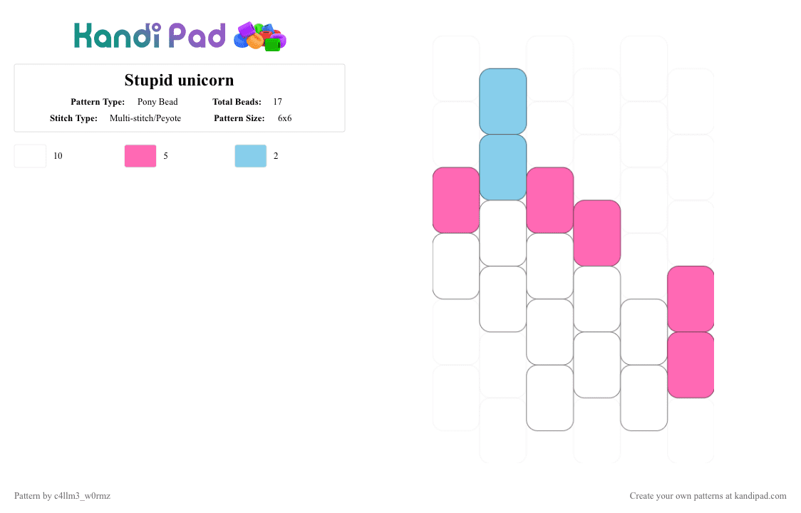 Stupid unicorn - Pony Bead Pattern by c4llm3_w0rmz on Kandi Pad - white,light blue,pink,blue,charm,cute,mystical,magical