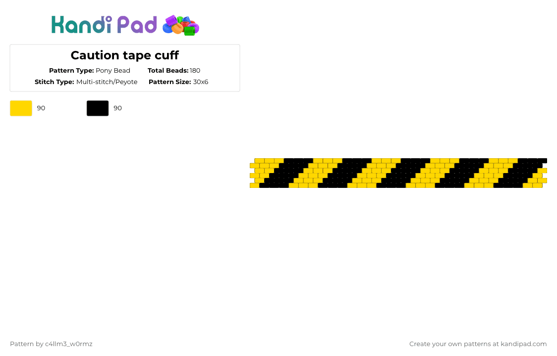 Caution tape cuff - Pony Bead Pattern by c4llm3_w0rmz on Kandi Pad - yellow,black,caution,caution tape,cuff