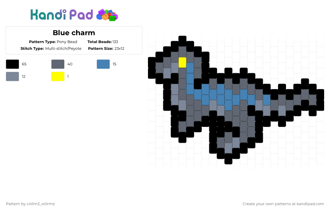 Blue charm - Pony Bead Pattern by c4llm3_w0rmz on Kandi Pad - gray,blue,dinosaur,jurassic world,jurrasic,charm