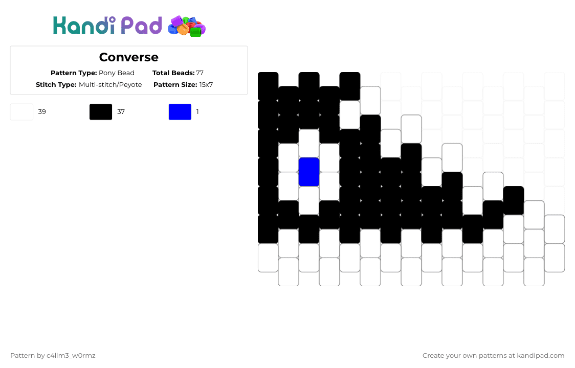 Converse - Pony Bead Pattern by c4llm3_w0rmz on Kandi Pad - white,shoe,converse,scene,emo,black,charm,cute