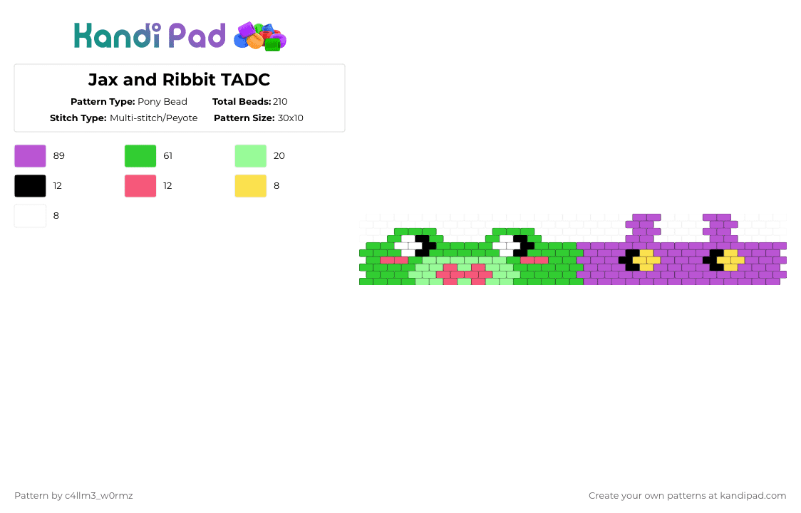 Jax and Ribbit TADC - Pony Bead Pattern by c4llm3_w0rmz on Kandi Pad - pink,green,tadc,jax,ribbit