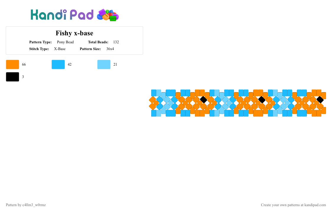 Fishy x-base - Pony Bead Pattern by c4llm3_w0rmz on Kandi Pad - orange,light blue,fish,blue,water,x base