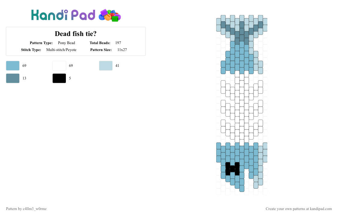 Dead fish tie? - Pony Bead Pattern by c4llm3_w0rmz on Kandi Pad - light blue,charm,blue,scene,bone,bones,panel,black,white