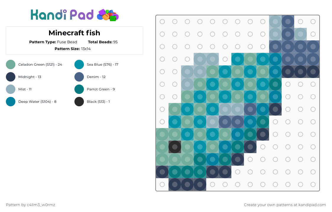 Minecraft fish - Fuse Bead Pattern by c4llm3_w0rmz on Kandi Pad - teal,fish,minecraft,charm,perler,bead
