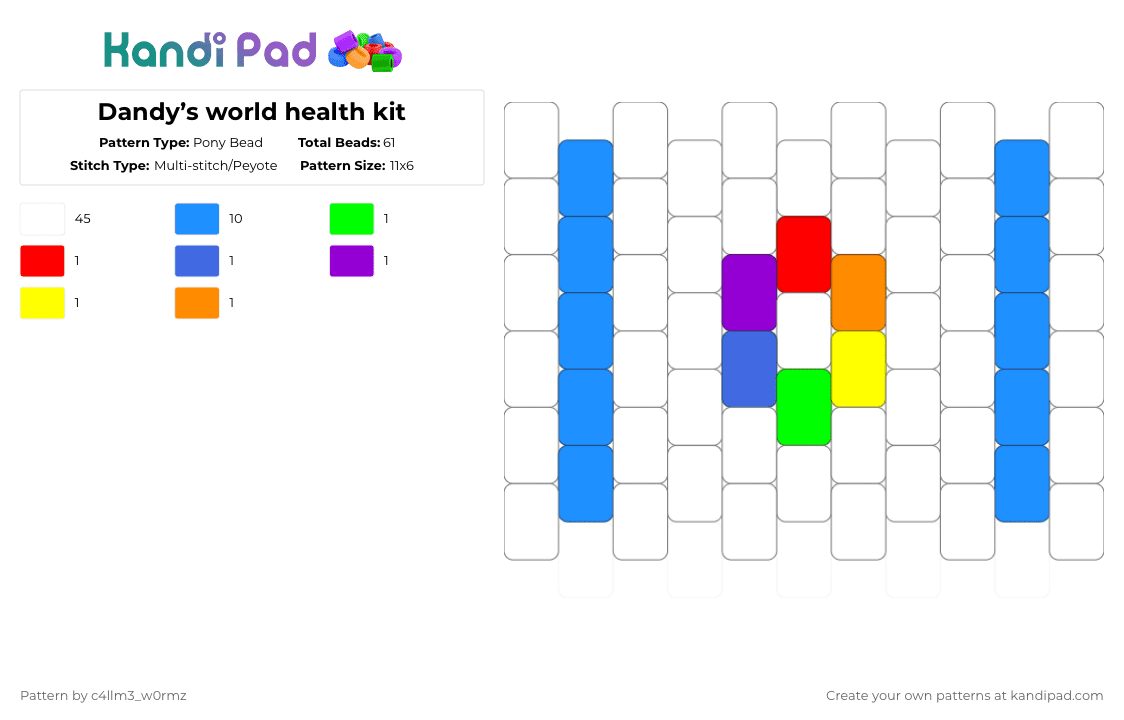 Dandy’s world health kit - Pony Bead Pattern by c4llm3_w0rmz on Kandi Pad - white,light blue,dandys world,dandy,dw,rainbow,health,kit