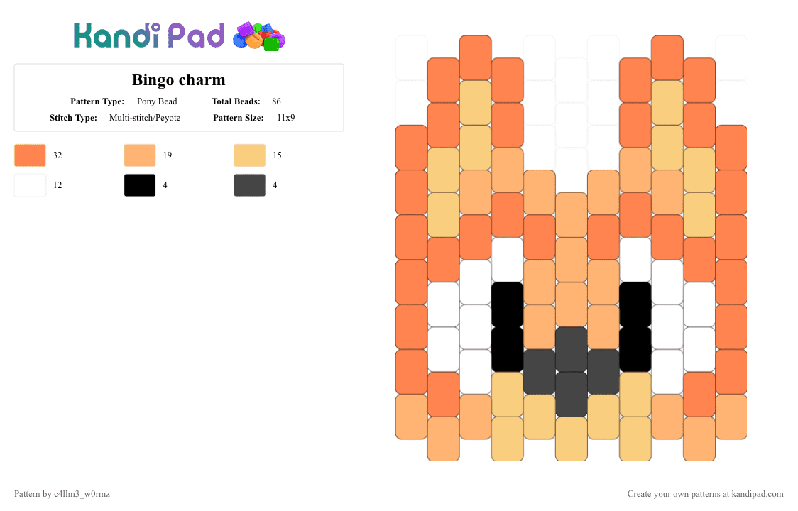 Bingo charm - Pony Bead Pattern by c4llm3_w0rmz on Kandi Pad - orange,yellow,tan,black,bluey,character,panel,cute