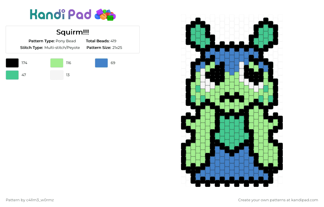 Squirm!!! - Pony Bead Pattern by c4llm3_w0rmz on Kandi Pad - green,dandys world,dw,blue,bug,charm,panel,caterpillar
