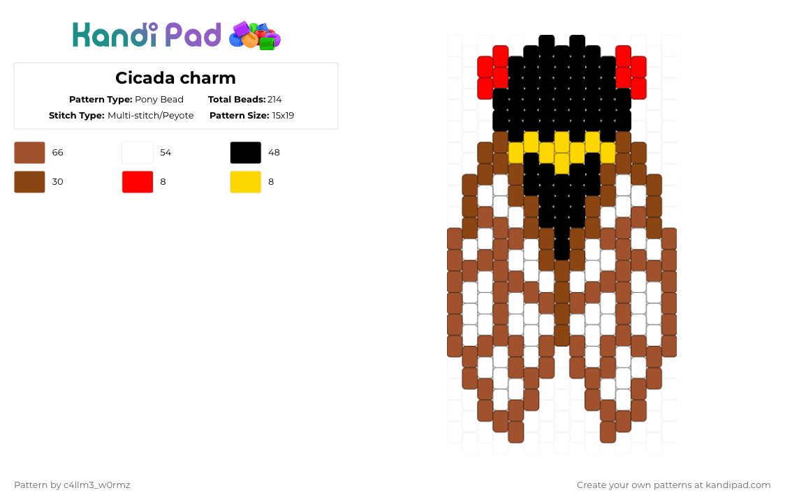 Cicada charm - Pony Bead Pattern by c4llm3_w0rmz on Kandi Pad - red,cicada,bug,charm,nature