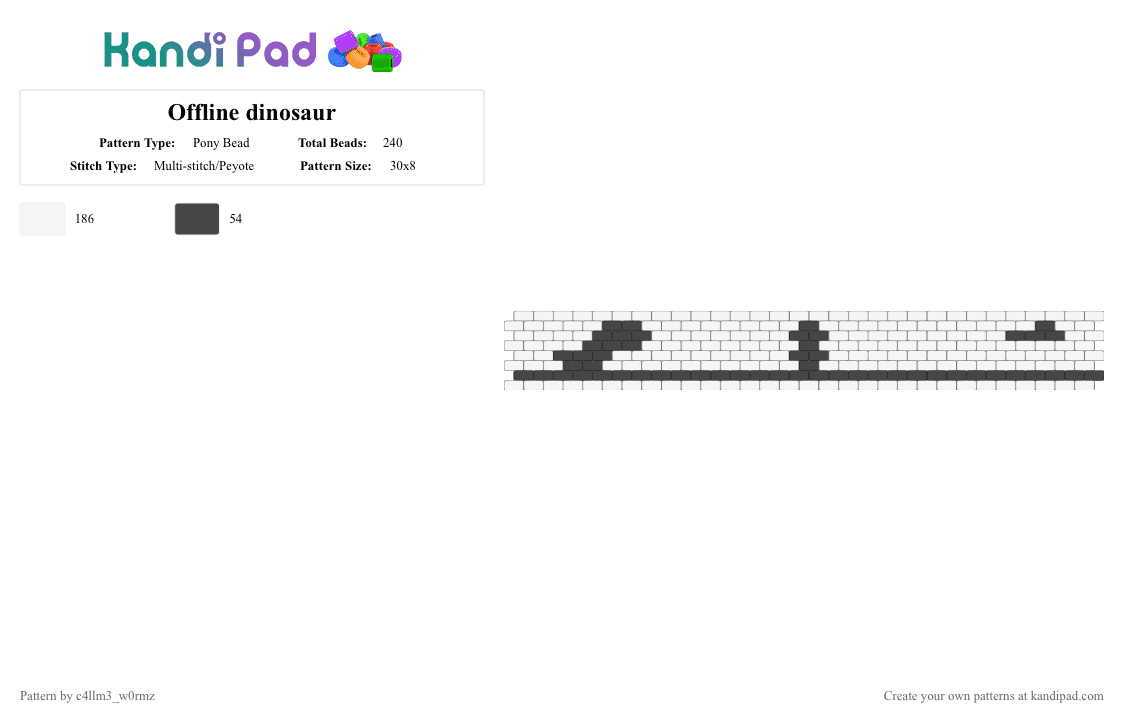 Offline dinosaur - Pony Bead Pattern by c4llm3_w0rmz on Kandi Pad - black, gray, nature, white