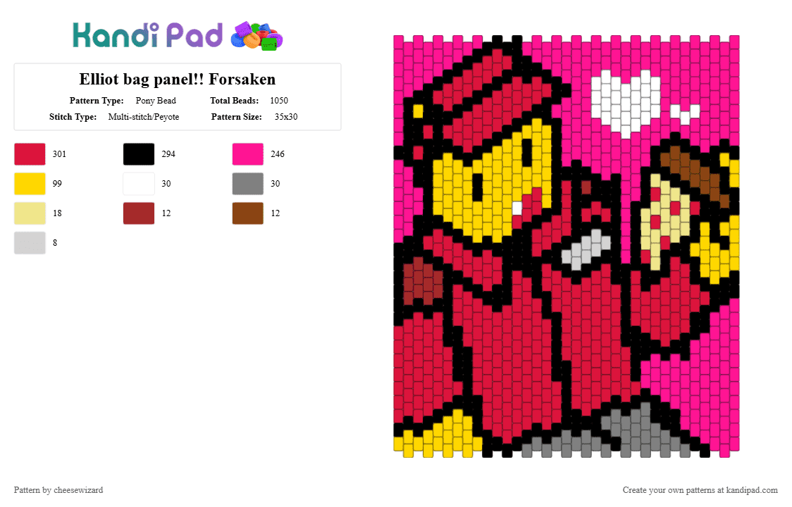 Elliot bag panel!! Forsaken - Pony Bead Pattern by cheesewizard on Kandi Pad - elliot, forasaken, pink, red