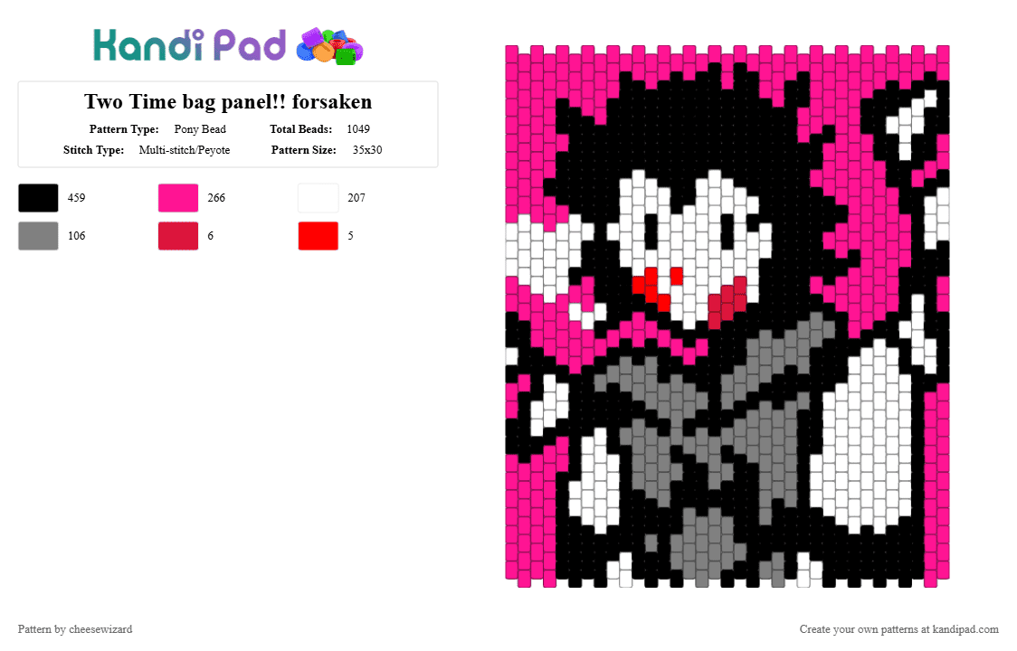 Two Time bag panel!! forsaken - Pony Bead Pattern by cheesewizard on Kandi Pad - forsaken, pink, two time