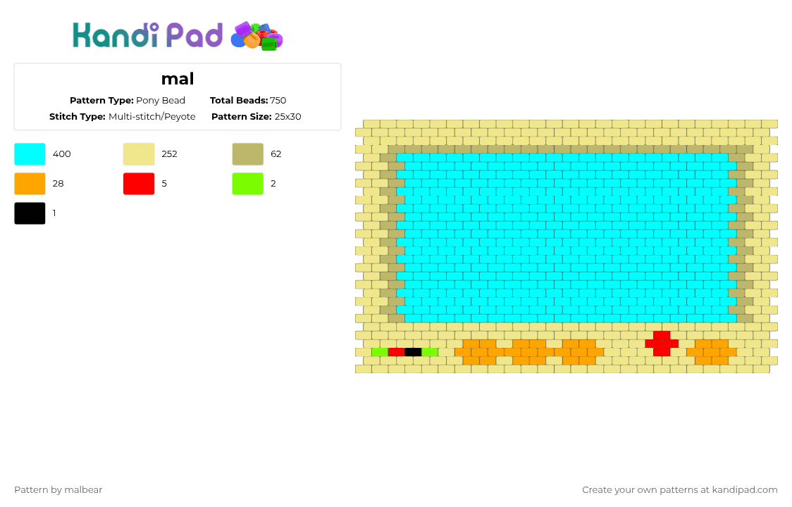 mal - Pony Bead Pattern by malbear on Kandi Pad - light blue, yellow