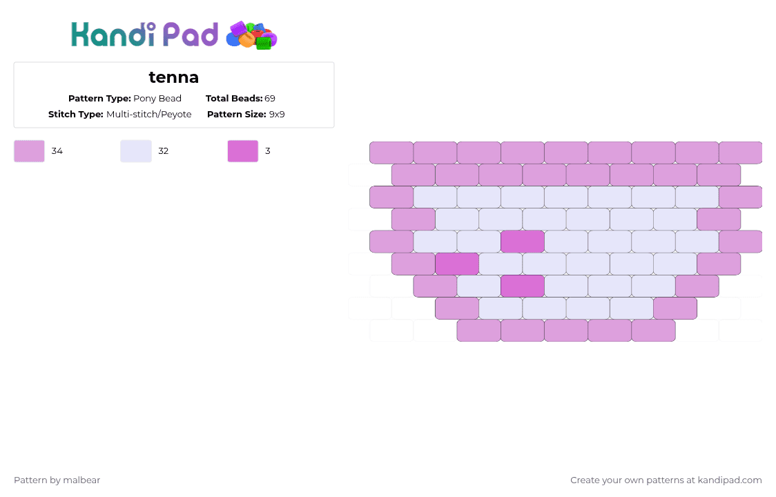 tenna - Pony Bead Pattern by malbear on Kandi Pad - pink,white
