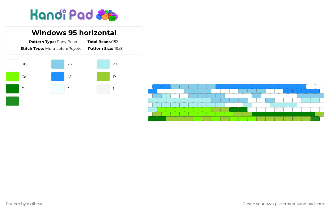 Windows 95 horizontal - Pony Bead Pattern by malbear on Kandi Pad - light blue,green