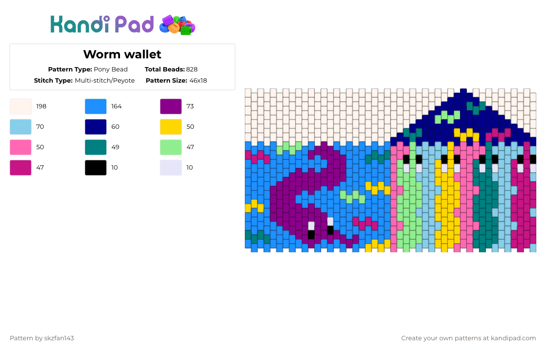Worm wallet - Pony Bead Pattern by skzfan143 on Kandi Pad - pink,light blue