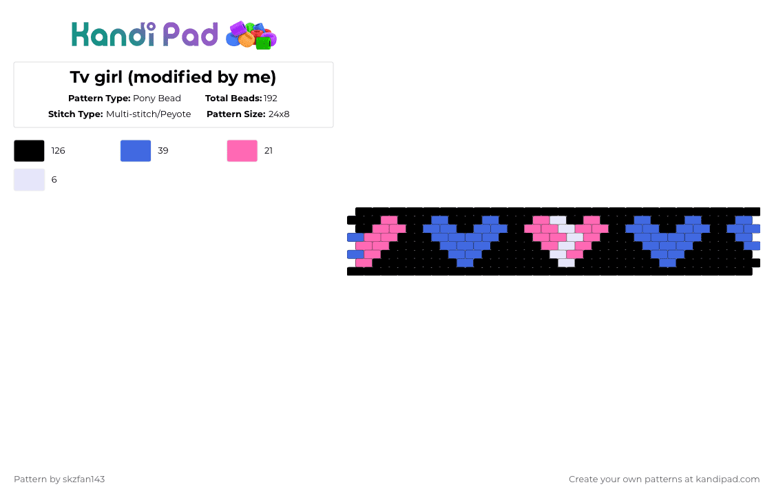 Tv girl (modified by me) - Pony Bead Pattern by skzfan143 on Kandi Pad - black,pink,blue