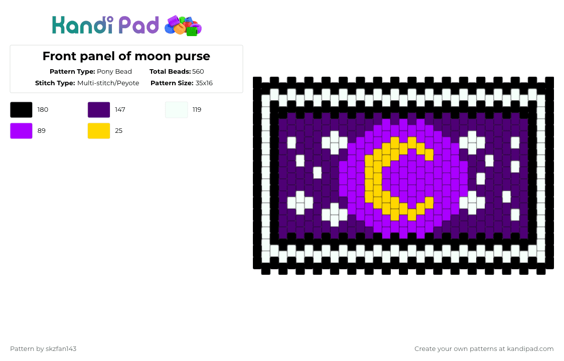 Front panel of moon purse - Pony Bead Pattern by skzfan143 on Kandi Pad - purple
