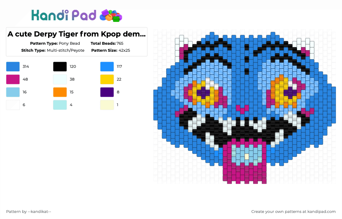 A cute Derpy Tiger from Kpop demon hunters!!!! - Pony Bead Pattern by --kandikat-- on Kandi Pad - blue,light blue