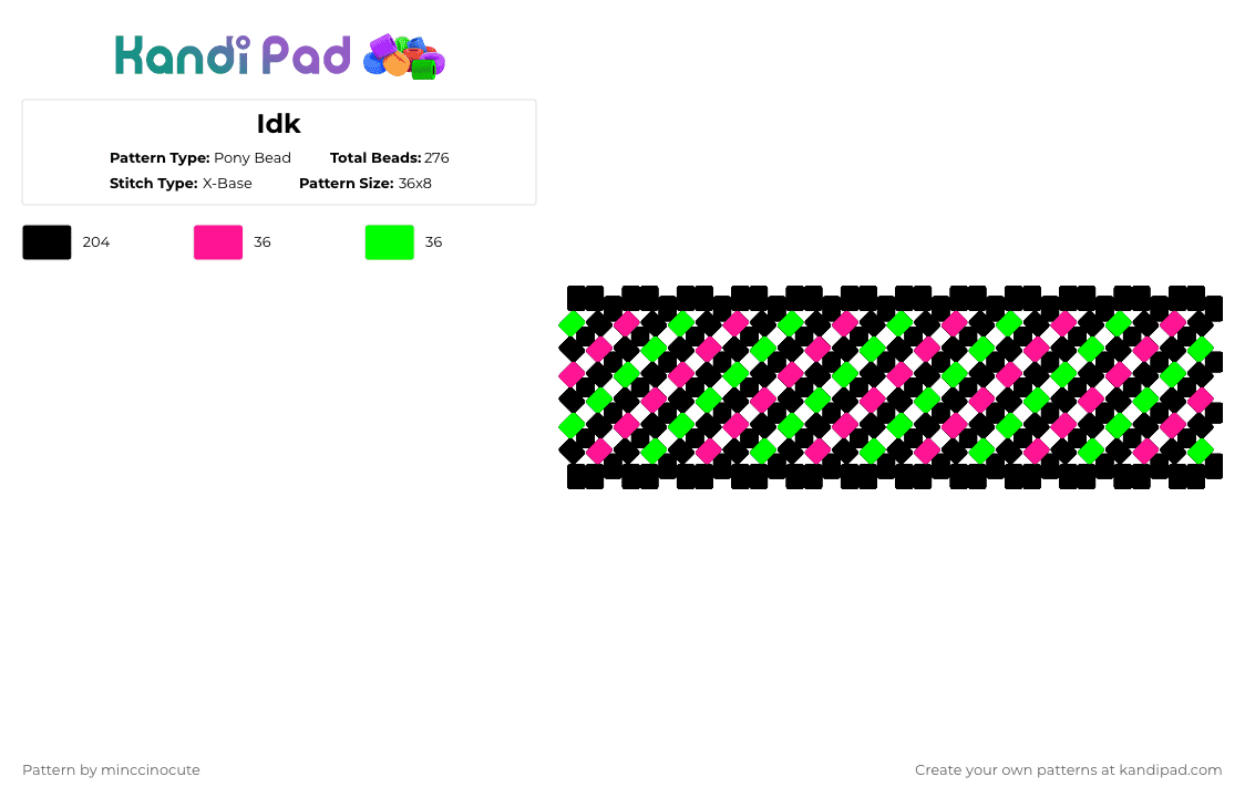 Idk - Pony Bead Pattern by minccinocute on Kandi Pad - black,pink,green