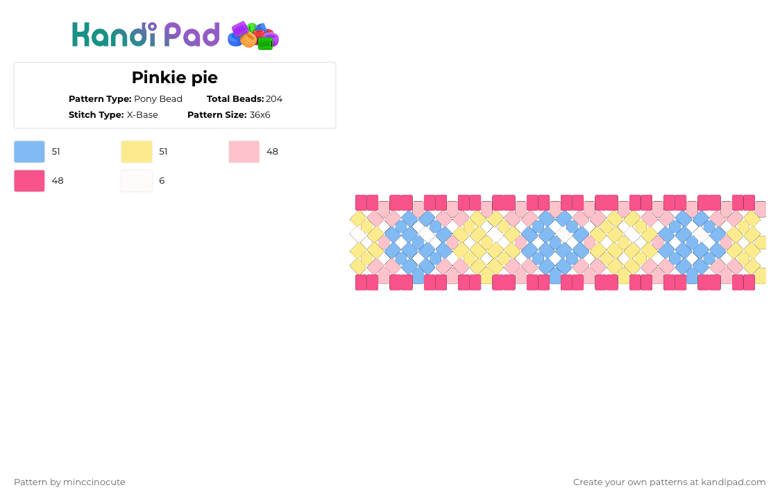 Pinkie pie - Pony Bead Pattern by minccinocute on Kandi Pad - light blue,yellow,beige,pink,mlp,pinkiepie,xbasedcuff,idk